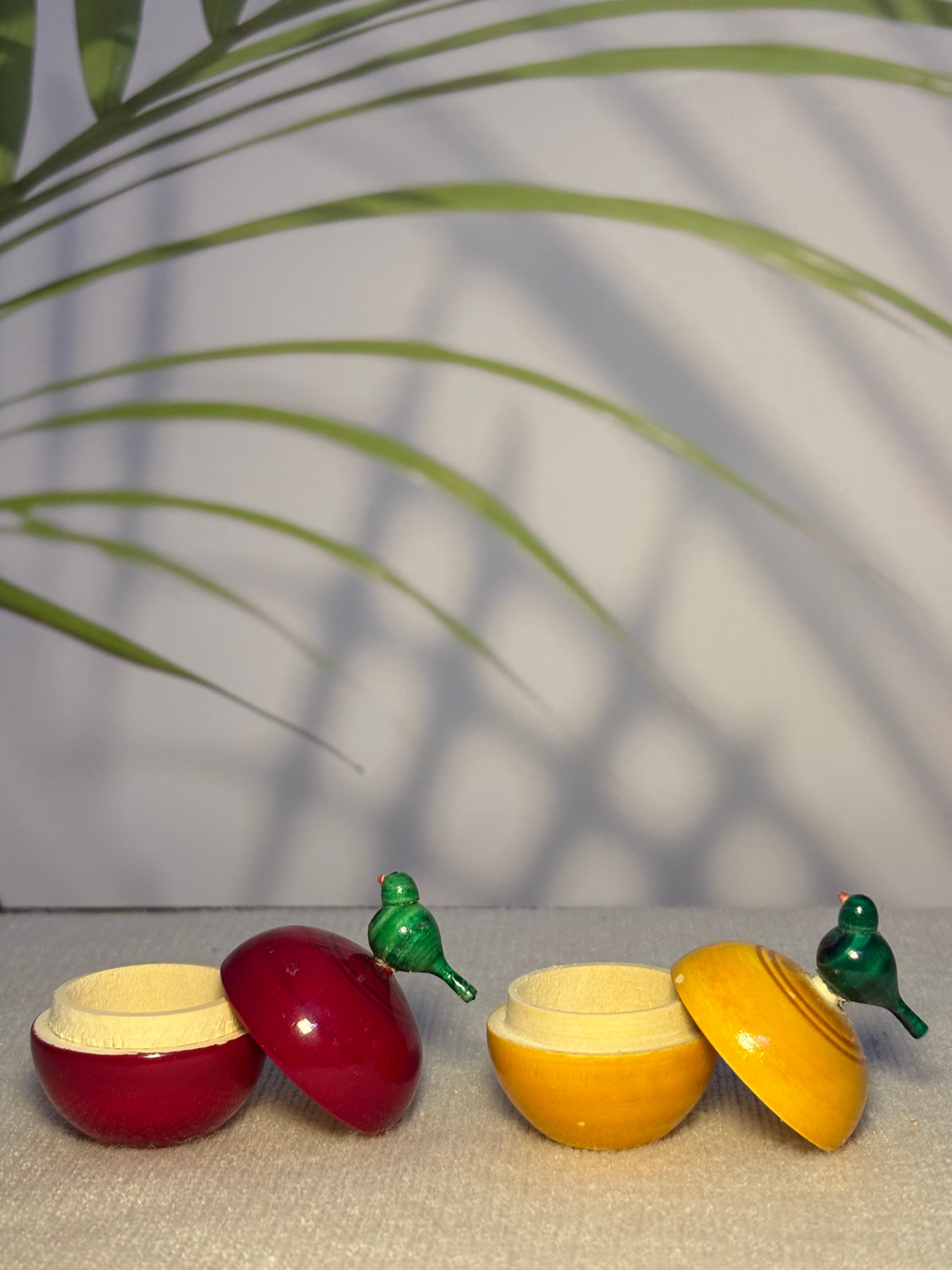 Handcrafted Wooden Bird on Kumkum Box Set view 2