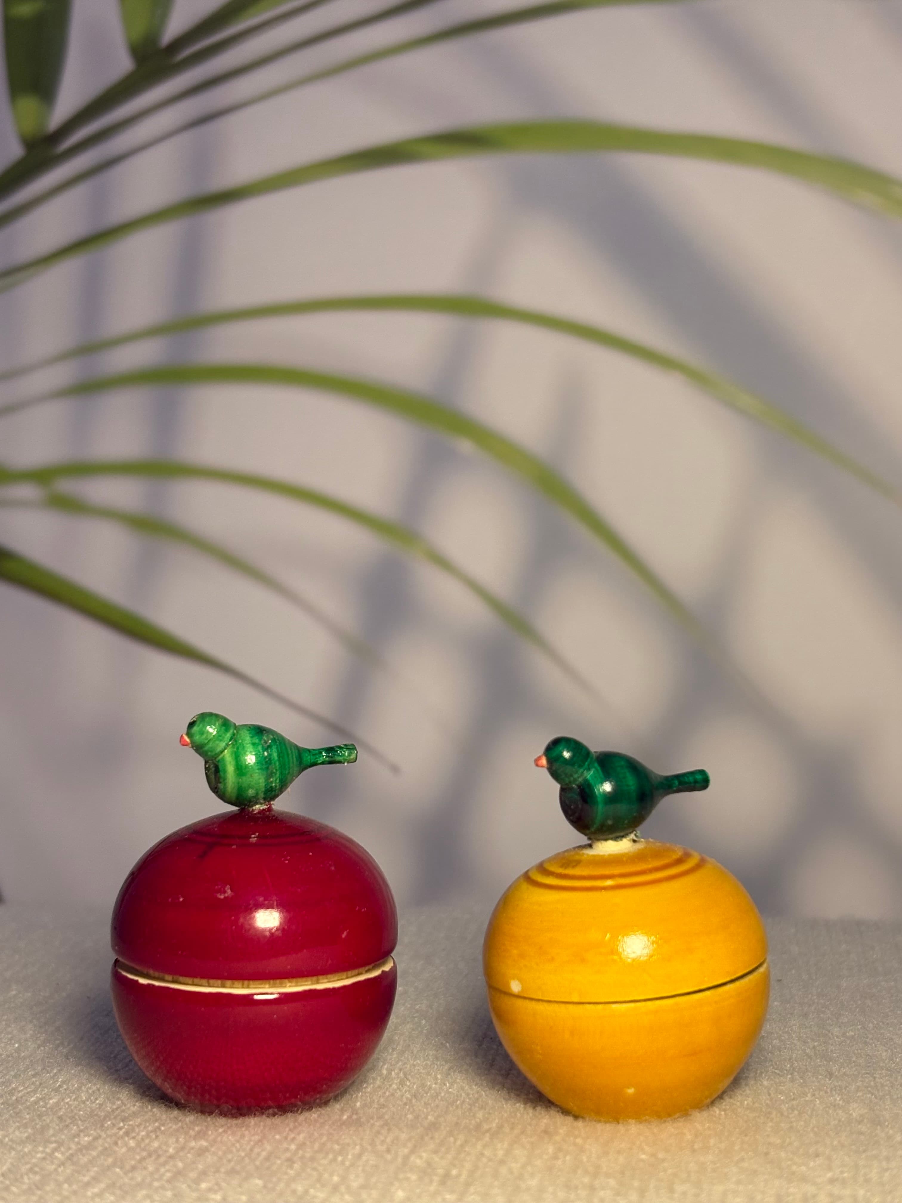Handcrafted Wooden Bird on Kumkum Box Set