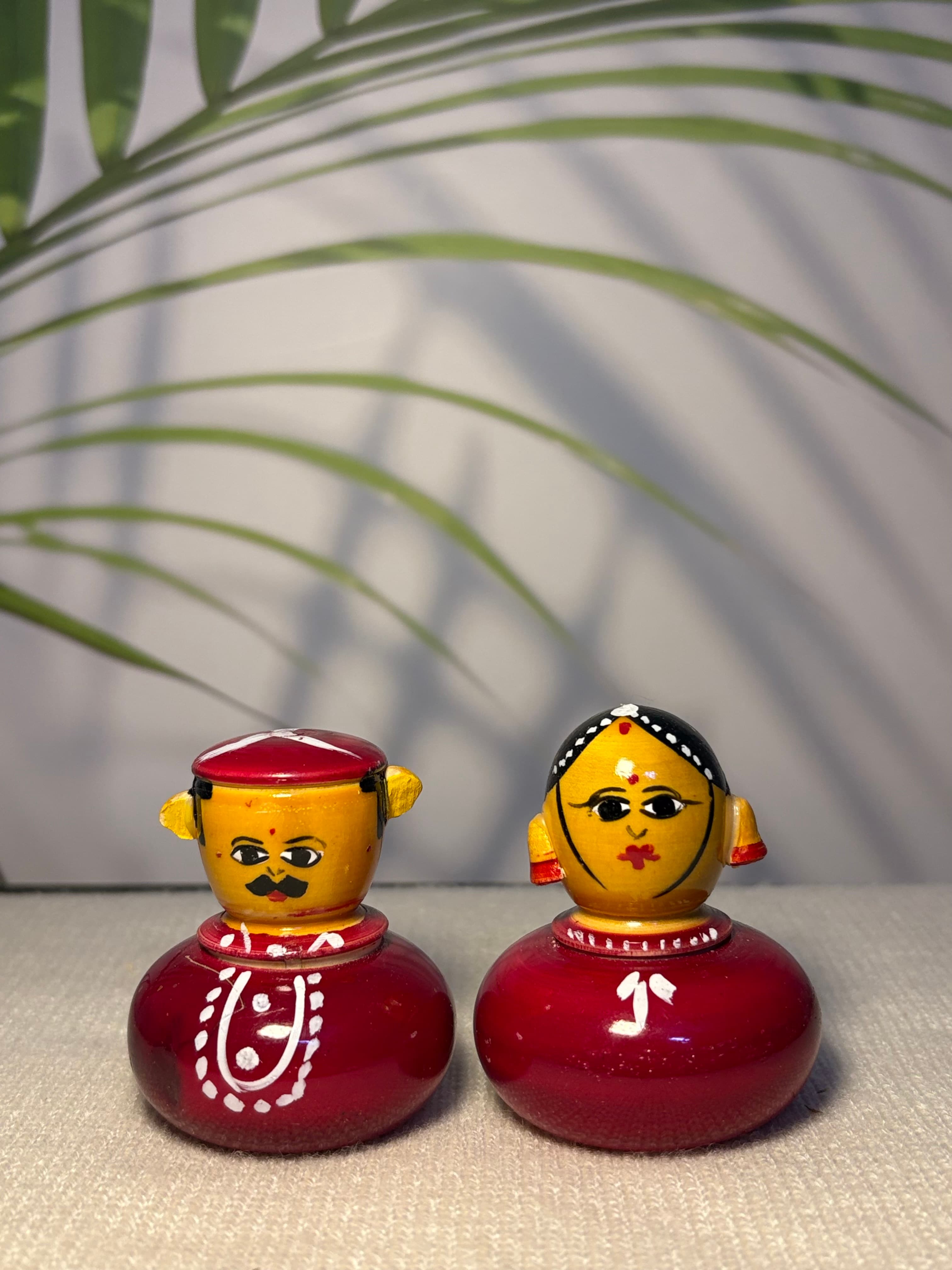 Traditional Wooden Raju & Rani Kumkum Box Set